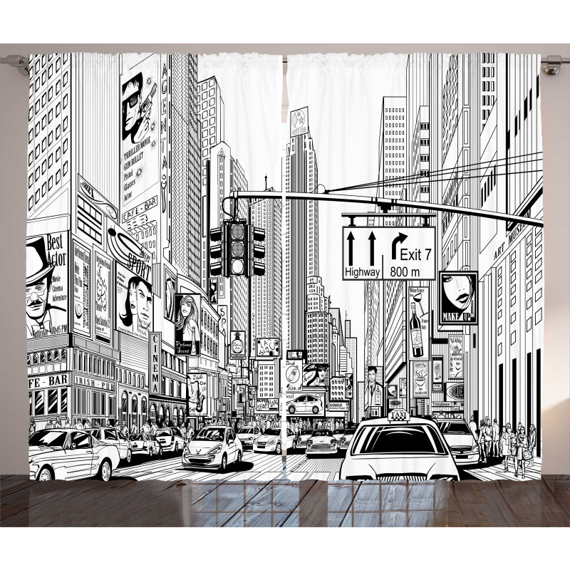 Street of New York Urban Sketch Curtain