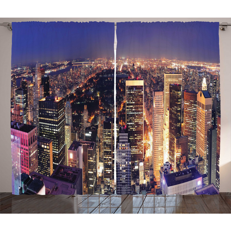 New York Panoramic Aerial Night Curtain