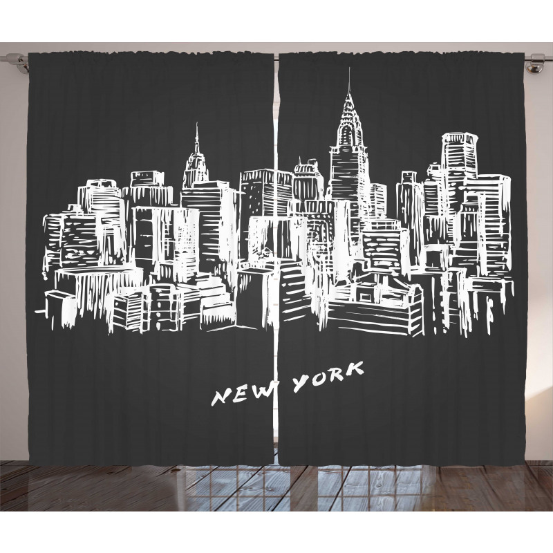 Hand Drawn City Buildings Deco Curtain