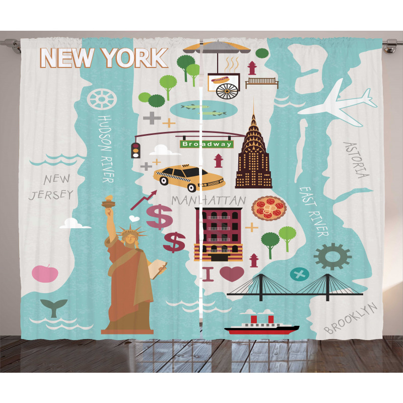 New York Infographic Doodle Map Curtain