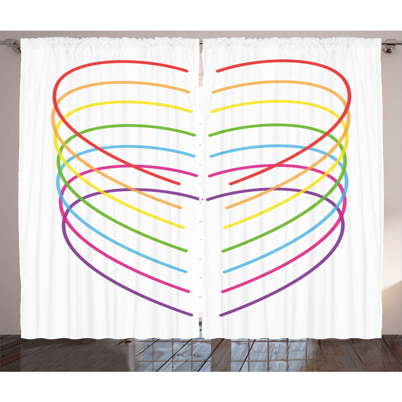 Vivid Outline Heart Drawings Curtain