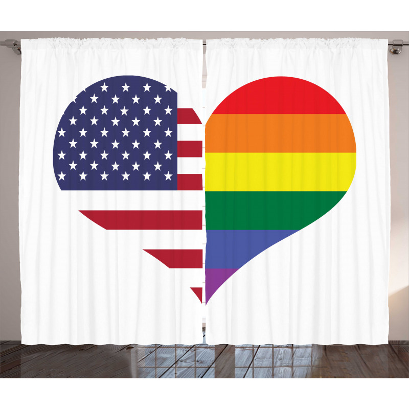 Heart with Old Glory Rainbow Curtain