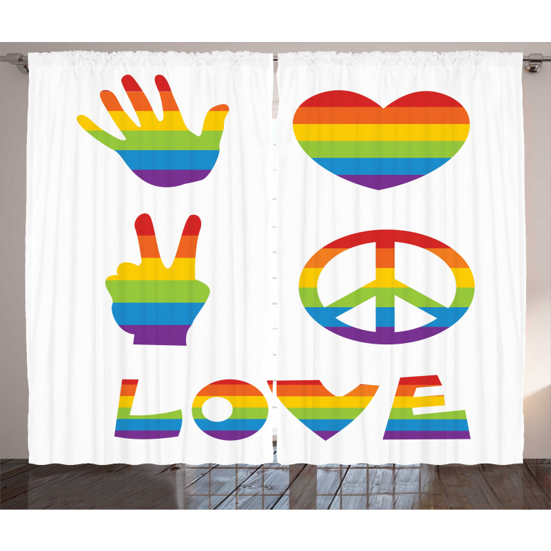 Rainbow Colors Peace and Love Curtain