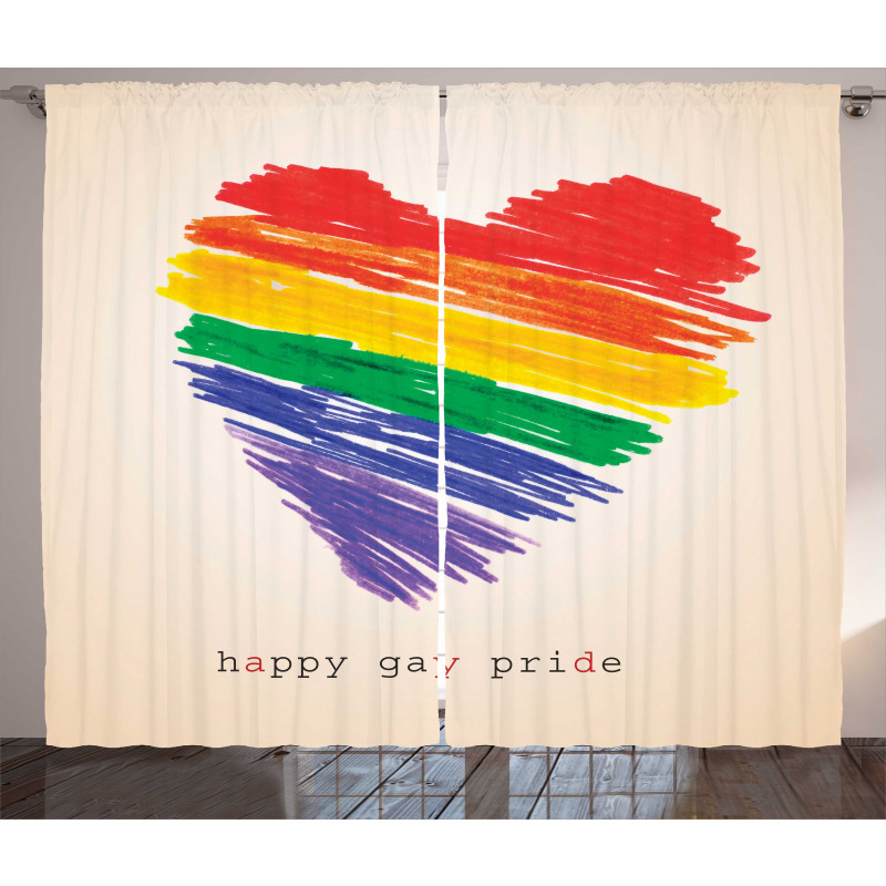 Happy Gay Pride Rainbow Heart Curtain