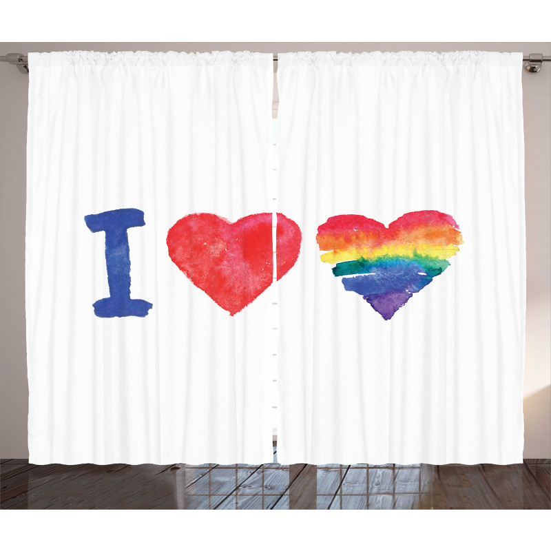 Watercolor I Love LGBT Homo Curtain