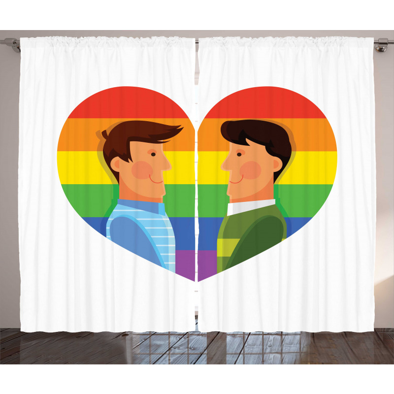 Smiling Men Gay Rainbow Flag Curtain