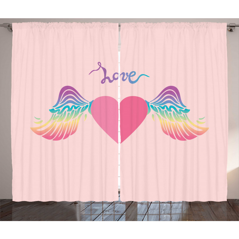 Love Heart Rainbow Wings Curtain