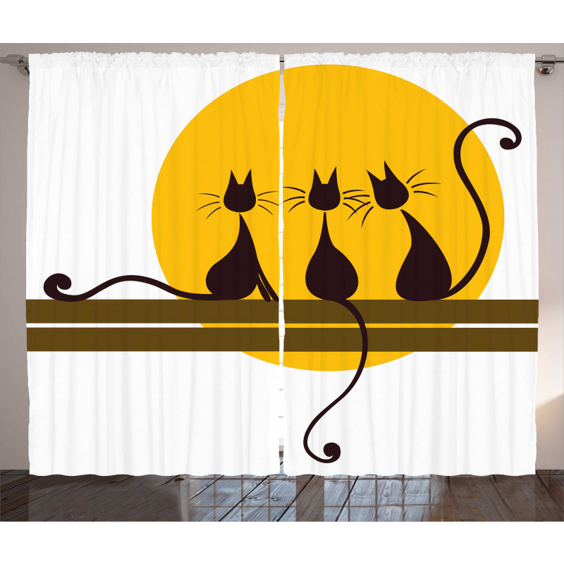 3 Black Cats Feline Curtain