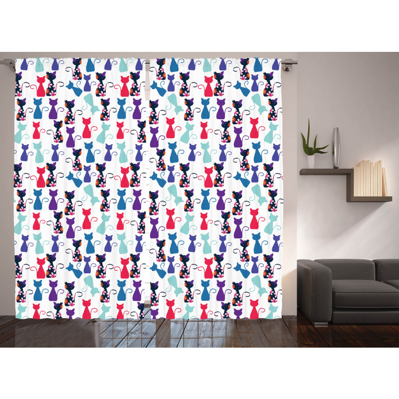 Baby Cats Flowers Colors Curtain
