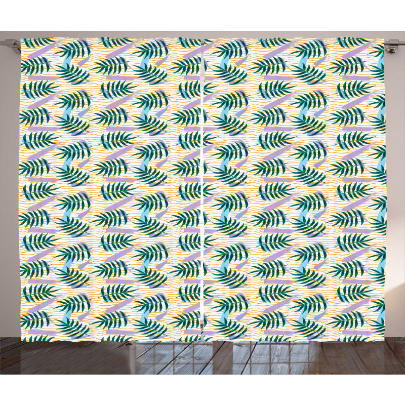 Exotic Leaves Wavy Stripes Curtain