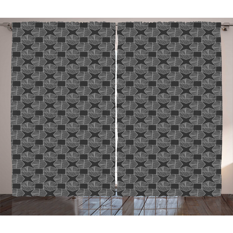 Modernistic Hatched Shapes Curtain