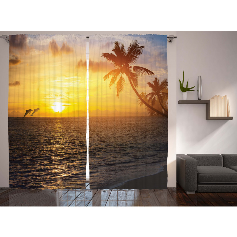 Palm Tree Island Sunset Curtain