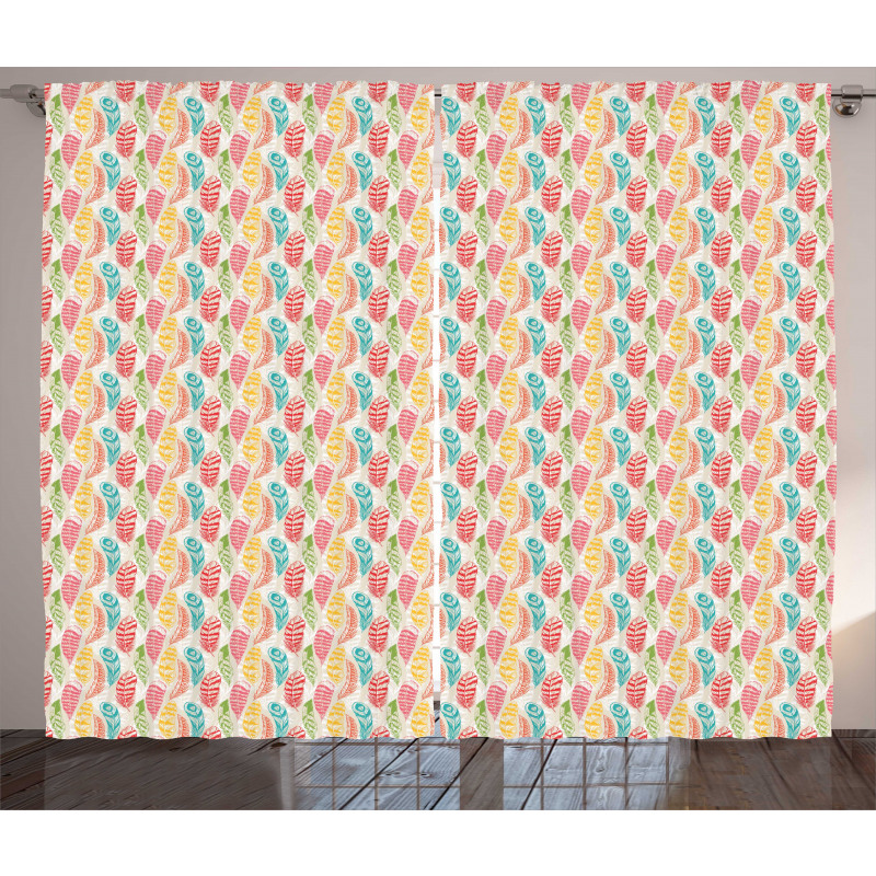 Abstract Colorful Feathers Curtain