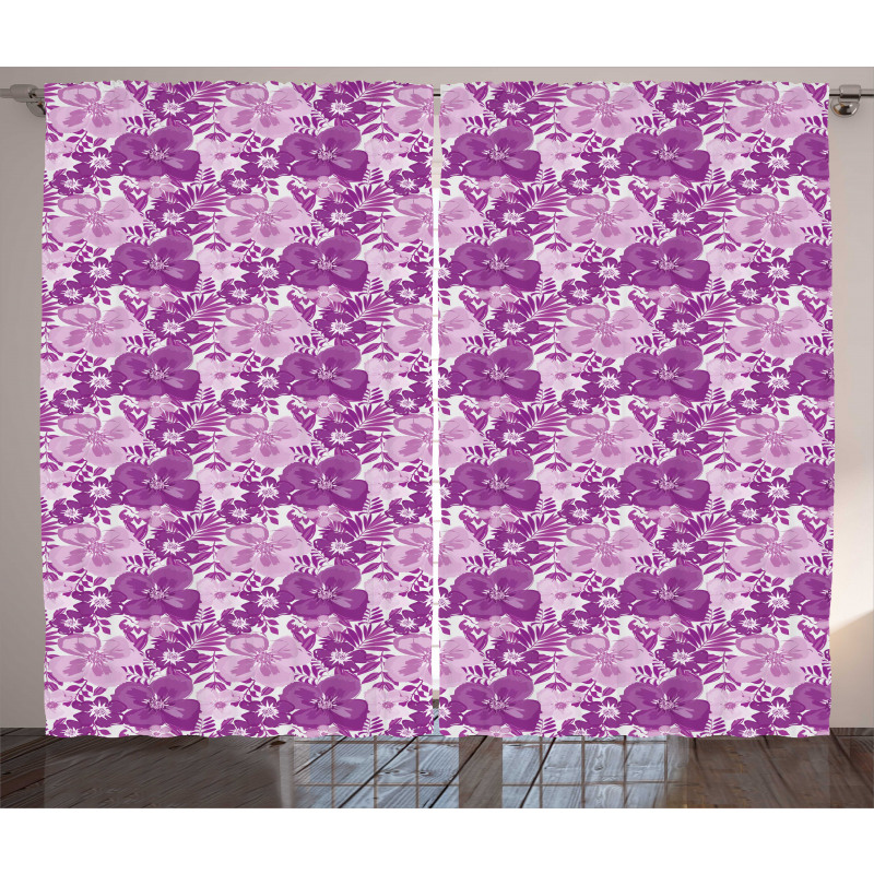 Purple Tones Floral Pattern Curtain
