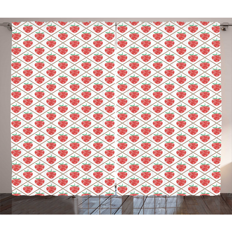 Strawberry Rhombus Dots Curtain