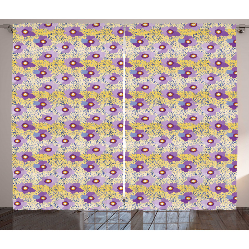 Vibrant Abstract Flowers Curtain