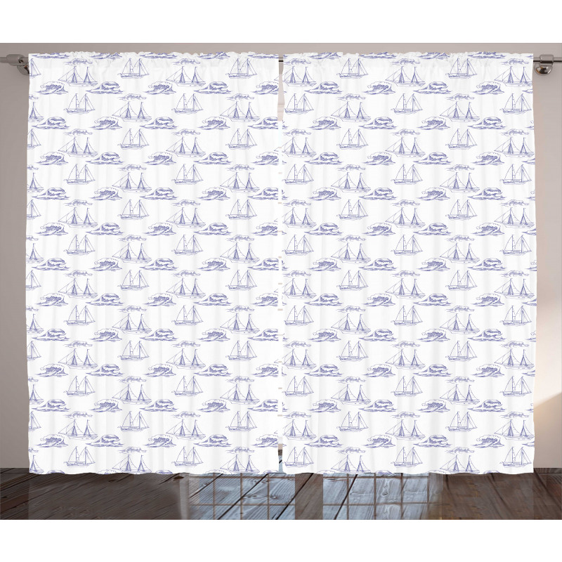 Ships and Waves Maritime Art Curtain