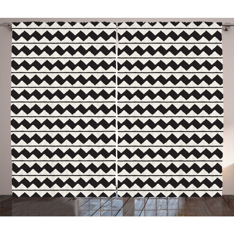 Retro Grunge Lines Zigzags Curtain