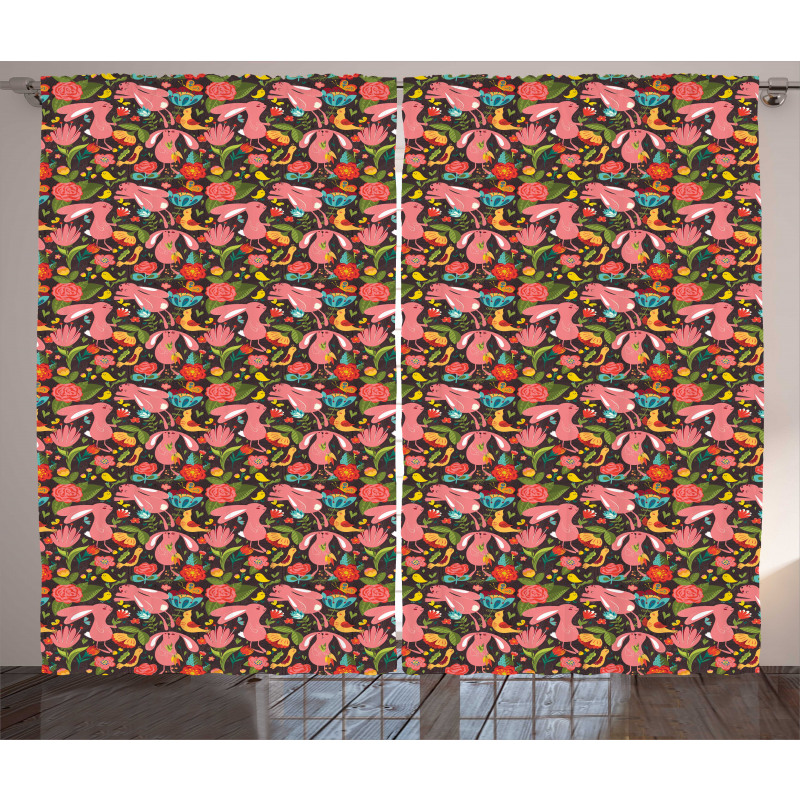 Rabbit and Flowers Curtain