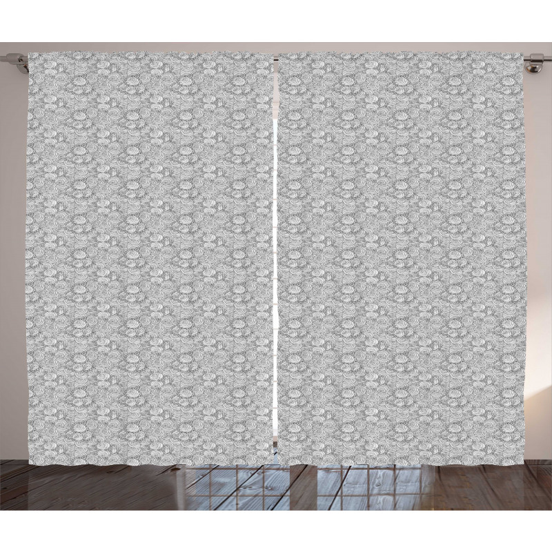 Vintage Greyscale Roses Art Curtain