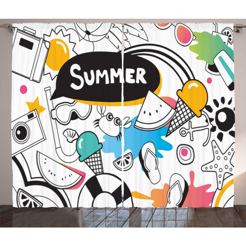 Summer Items Pictogram Curtain