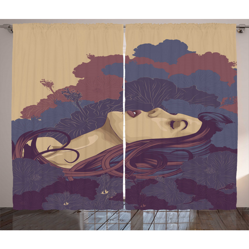 Abstract Floral Art Woman Curtain