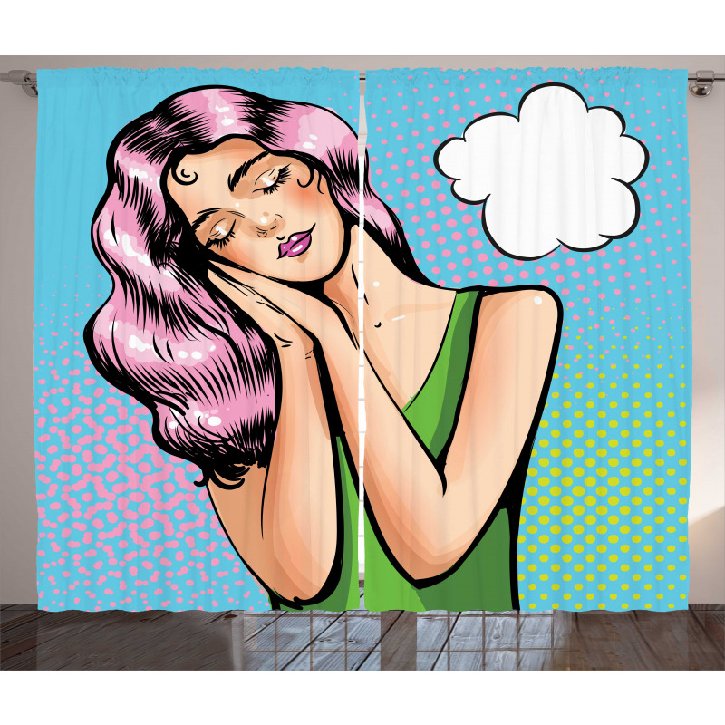 Girl Sleeping Retro Pop Art Curtain