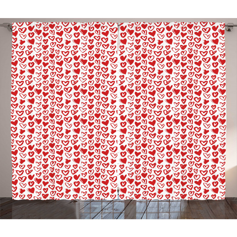 Brush Drawing Hearts Curtain