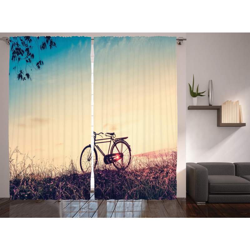 Sunset Bicycle Pastel Curtain