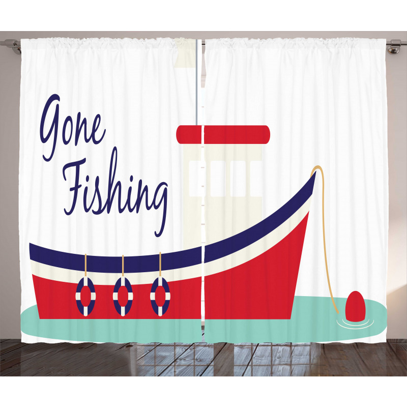 Cartoon Fishing Boat Curtain