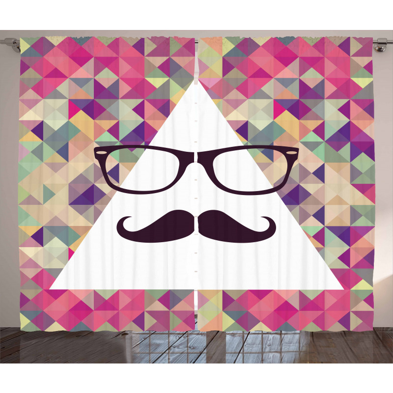 Hipster Mustache Glasses Curtain