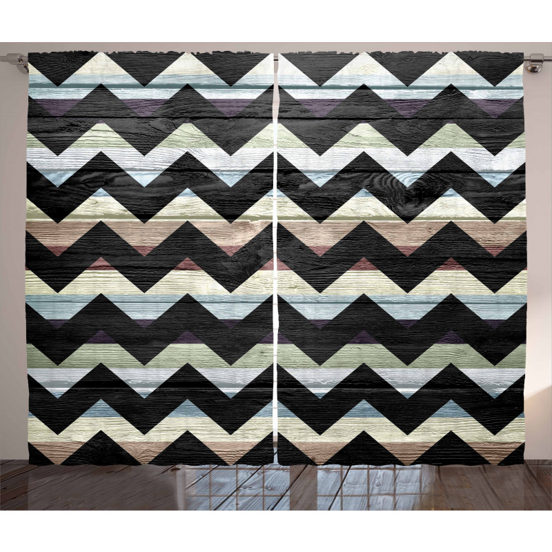 Retro Art Black Chevron Curtain