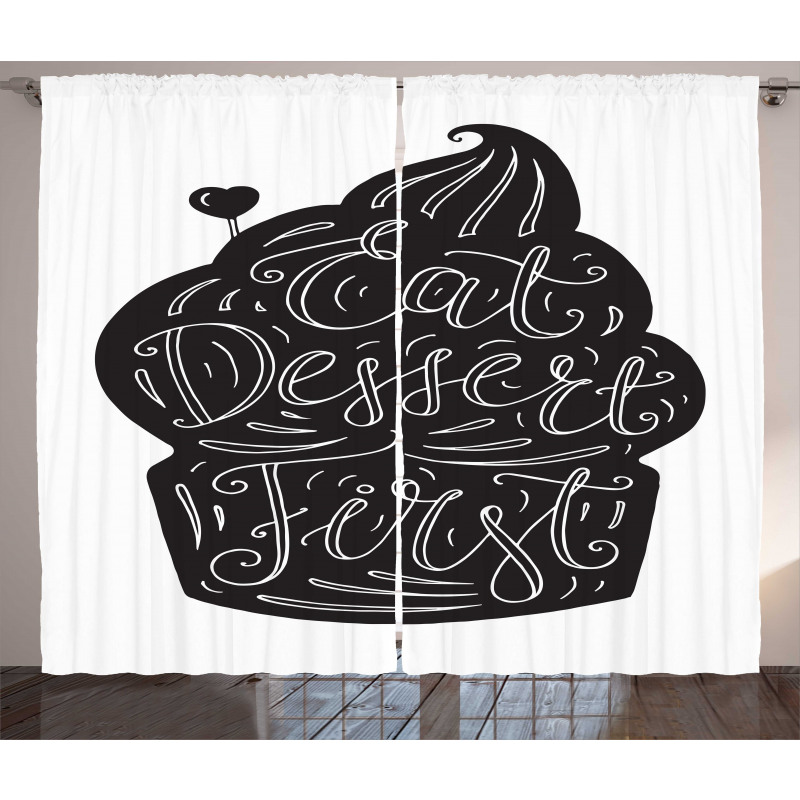 Monochrome Cupcake Doodle Curtain