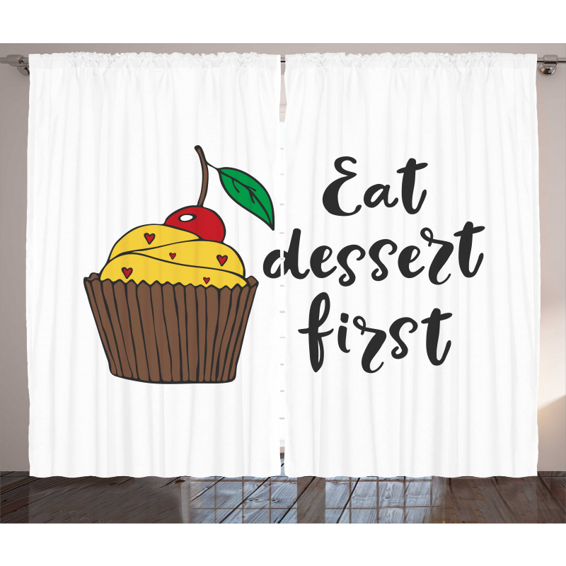 Cherry Top Cupcake Cartoon Curtain