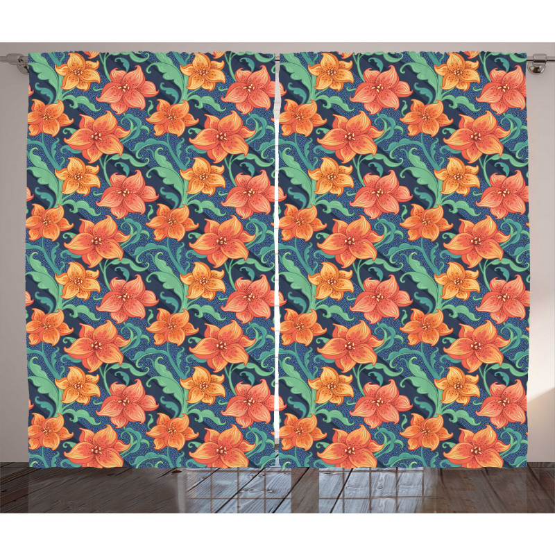 Lilly Flowers Doodle Curtain