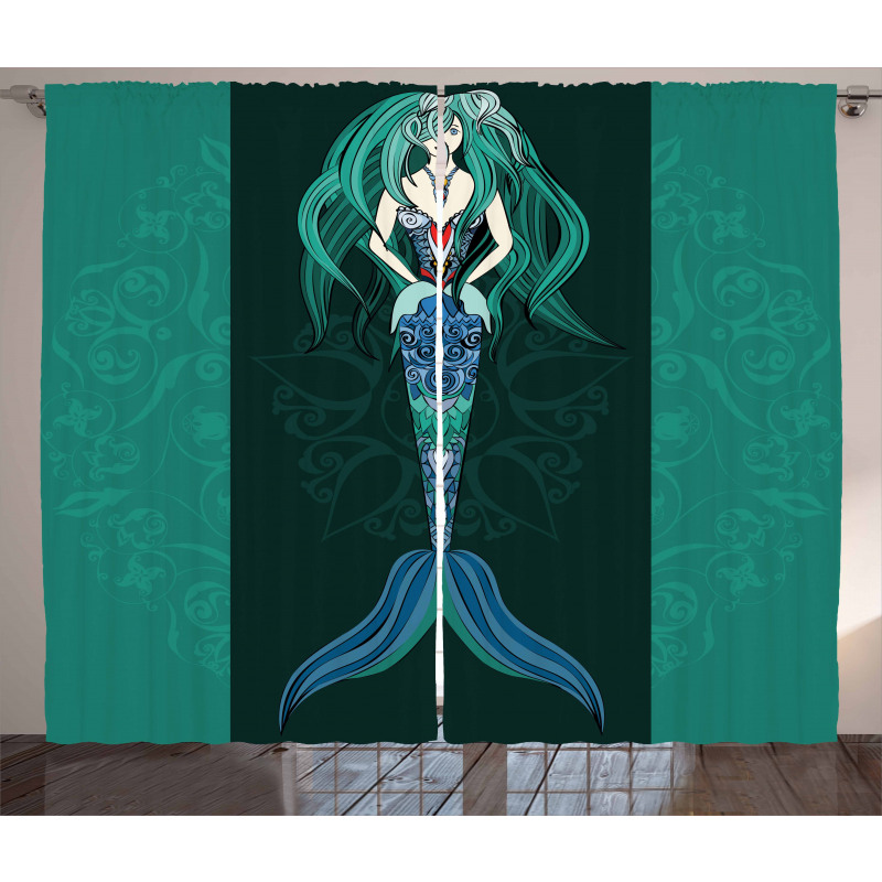 Hand Drawn Mermaid Curtain