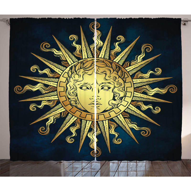 Sun with Antique Woman Face Curtain