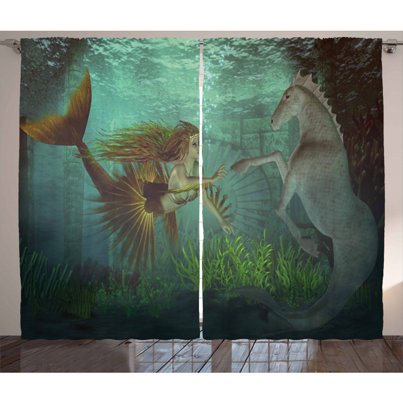 Mermaid with Seahorse Curtain