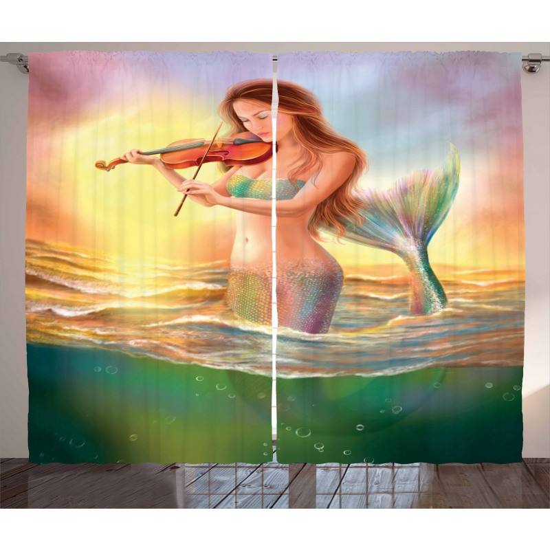 Mermaid Playing Violin Curtain