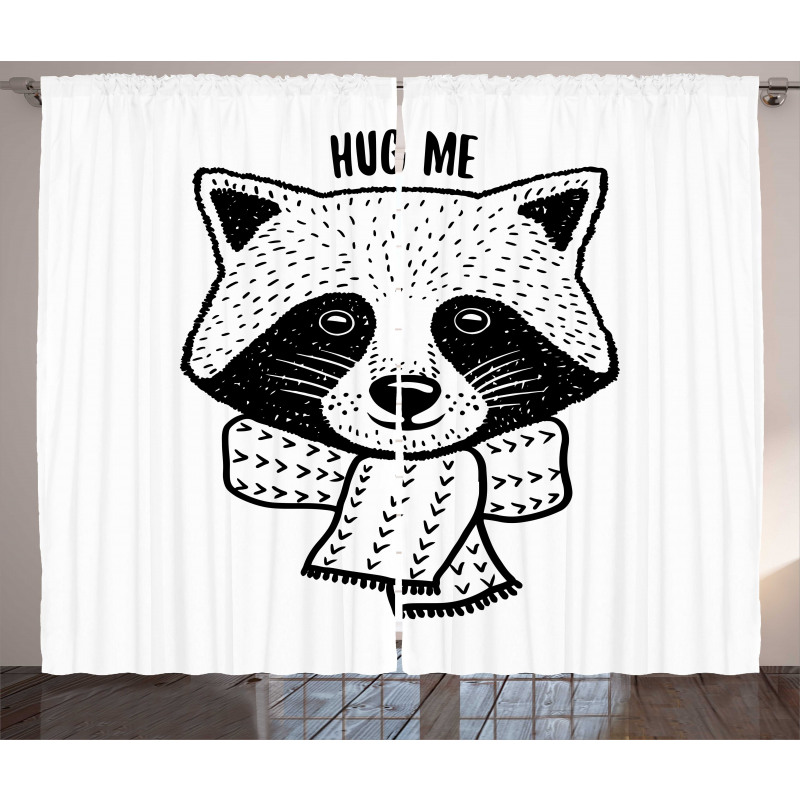 Raccoon with Hug Me Words Curtain