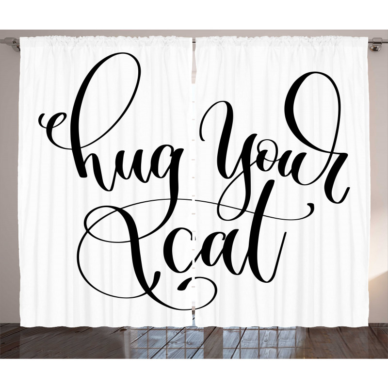 Ink Brush Cursive Hug Your Cat Curtain