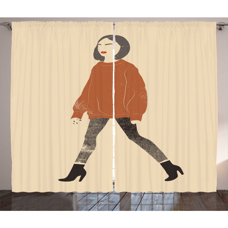 Girl in Fashionable Clothes Curtain