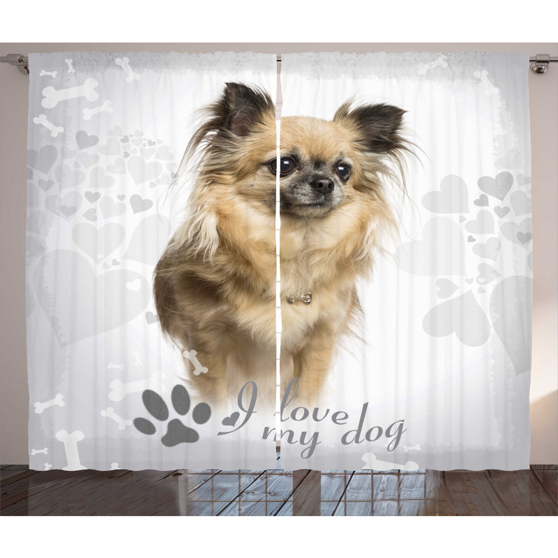 I Love My Dog Paw Print Curtain