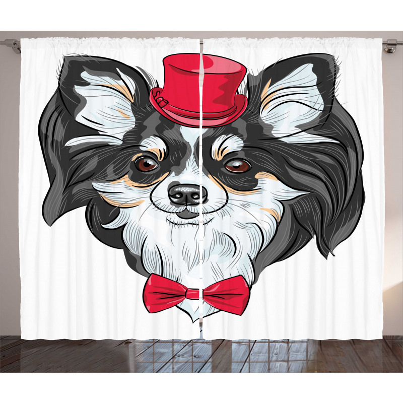 Puppy with Hat and Bow Curtain