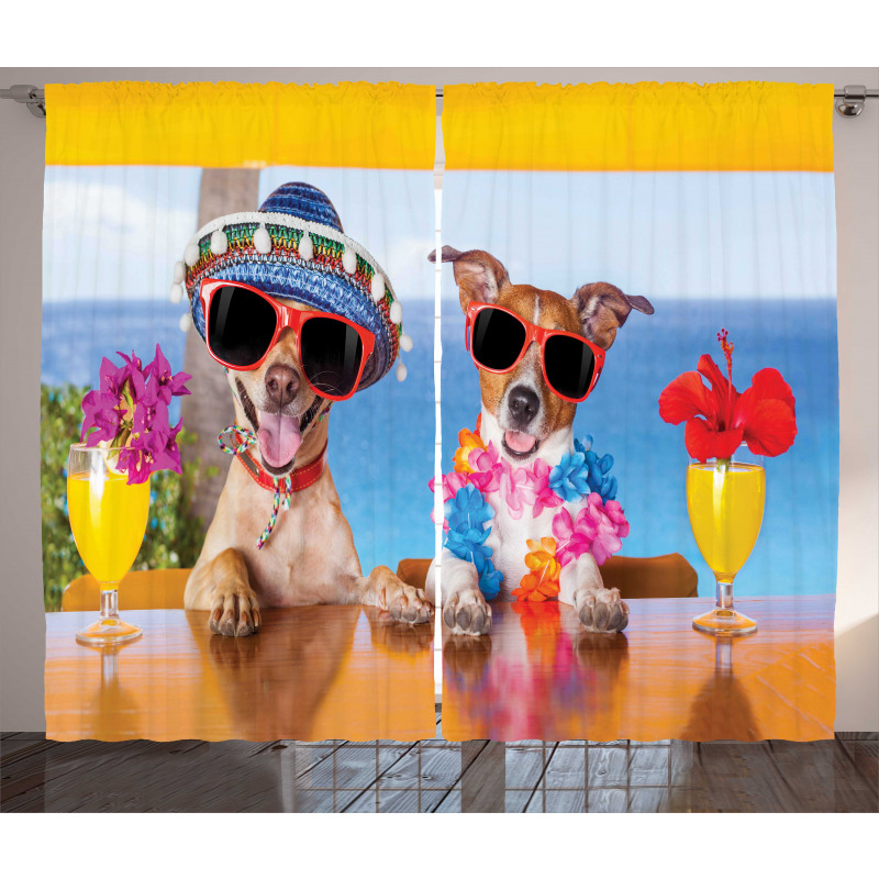 Tropic Summer Dog Friends Curtain