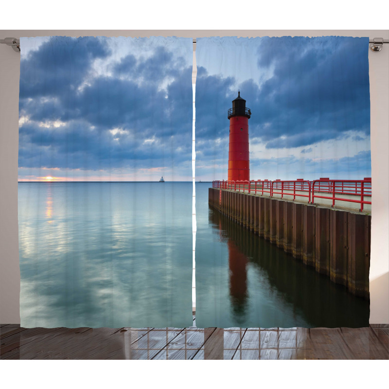 Dramatic Sky Lighthouse Curtain