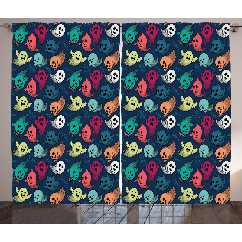 Colorful Spooky Ghosts Curtain