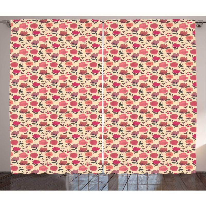 Doodle Flowers and Berries Curtain