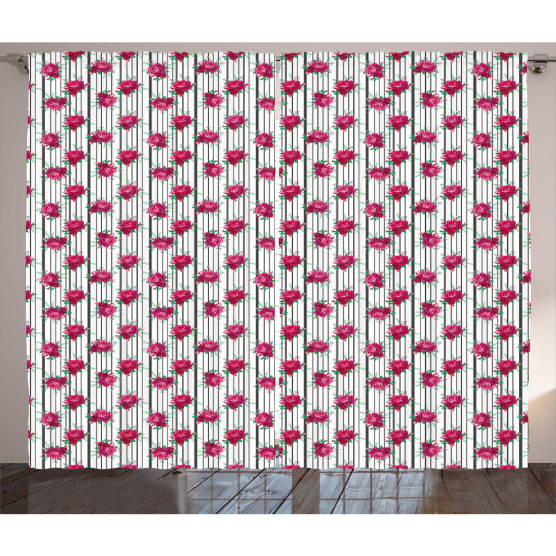 Bouquet with Buds on Stripes Curtain