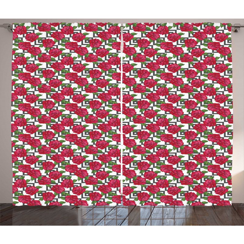 Flowers on Nested Squares Curtain